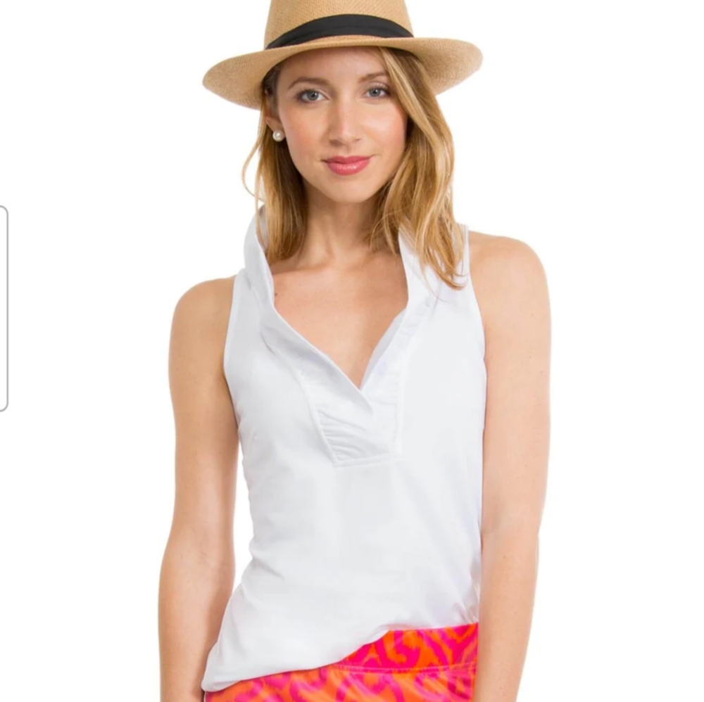 Gretchen Scott White Jersey Sleeveless Ruffneck Top